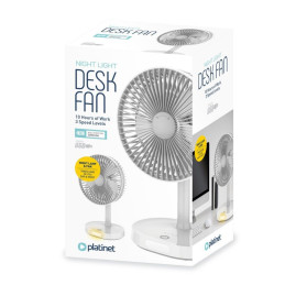 Ventilator de birou, wireless, cu LED Platinet PRDF0326, conector micro USB, 3 viteze, alb/gri