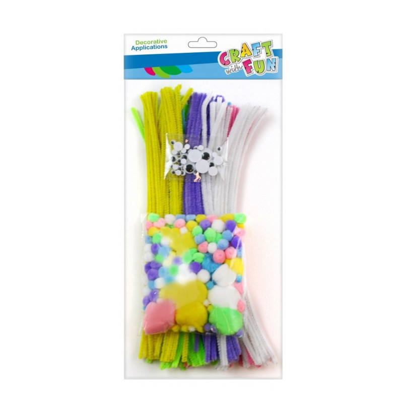 Accesorii creatie - sarma plusata, diverse culori, cu Pom Pom si ochisori, Craft with Fun, 463482 Accesorii creatie - sarma plusata, diverse culori, cu Pom Pom si ochisori, Craft with Fun, 463482