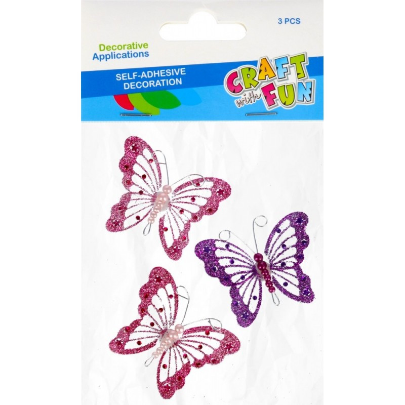 Accesorii creatie - fluturi, roz, mov, set decorativ, set 3 buc, Craft with Fun, 480892 Accesorii creatie - fluturi, roz, mov, set decorativ, set 3 buc, Craft with Fun, 480892