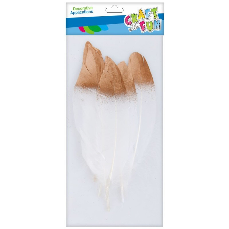 Accesorii creatie - pene, alb, auriu, 17cm, set 6 buc, Craft with Fun, 463667 Accesorii creatie - pene, alb, auriu, 17cm, set 6 buc, Craft with Fun, 463667