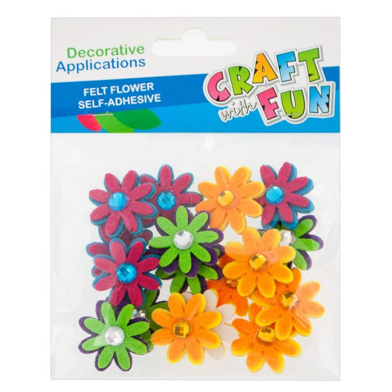 Accesorii creatie - flori fetru, multicolor, autoadezive, set 16 buc, Craft with Fun, 439261 Accesorii creatie - flori fetru, multicolor, autoadezive, set 16 buc, Craft with Fun, 439261