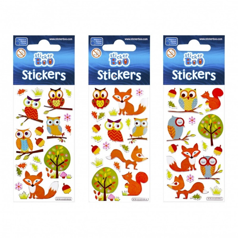 Abtibilduri - animalute padure, set 17 buc, Sticker Boo, 382525 Abtibilduri - animalute padure, set 17 buc, Sticker Boo, 382525