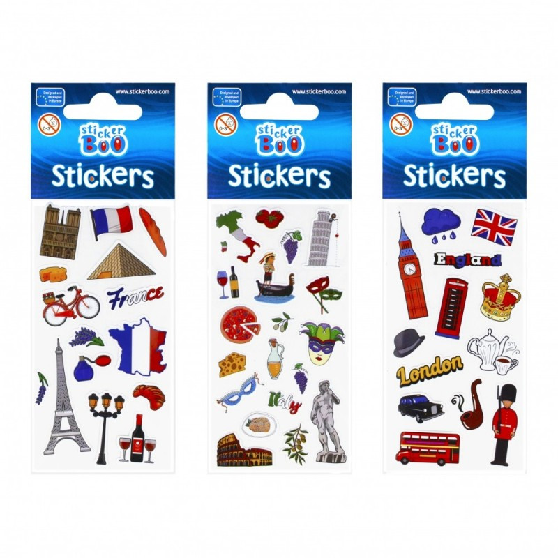 Abtibilduri - calatorii Italia, Anglia, Franta, set 13-15 buc, Sticker Boo, 489559 Abtibilduri - calatorii Italia, Anglia, Franta, set 13-15 buc, Sticker Boo, 489559