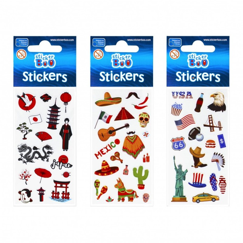 Abtibilduri - Calatorii USA, Japonia, Mexic, set 16-19 buc, Sticker Boo, 489560 Abtibilduri - Calatorii USA, Japonia, Mexic, set 16-19 buc, Sticker Boo, 489560