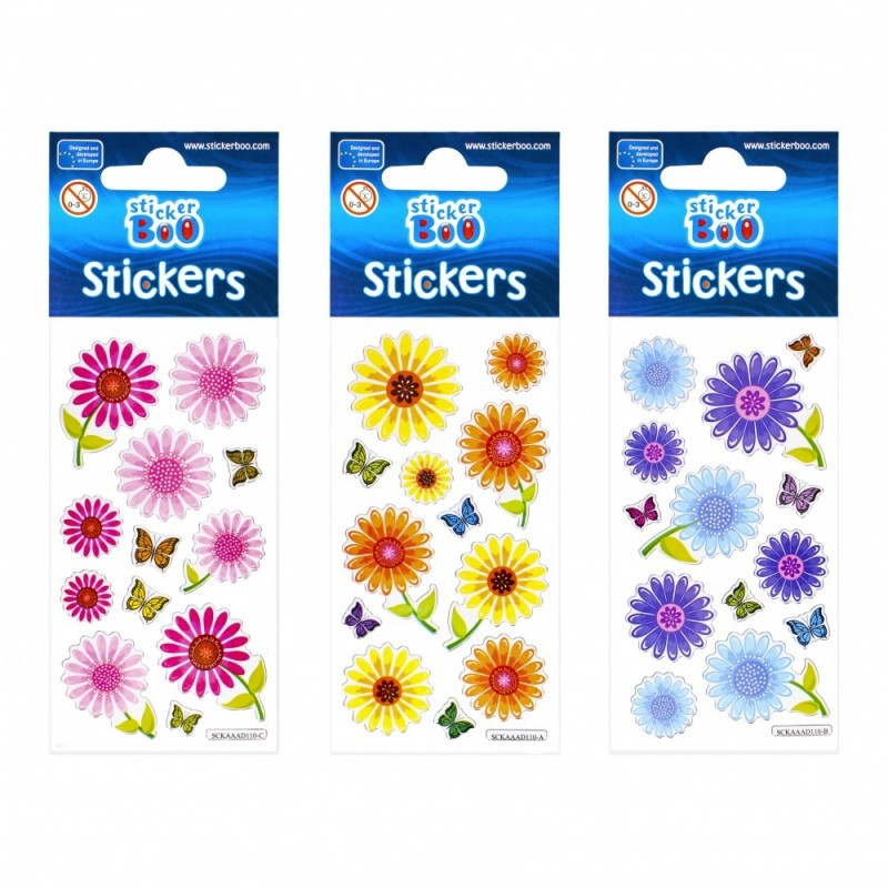 Abtibilduri - flori, fluturi, set 12-13 buc, Sticker Boo, 382536 Abtibilduri - flori, fluturi, set 12-13 buc, Sticker Boo, 382536