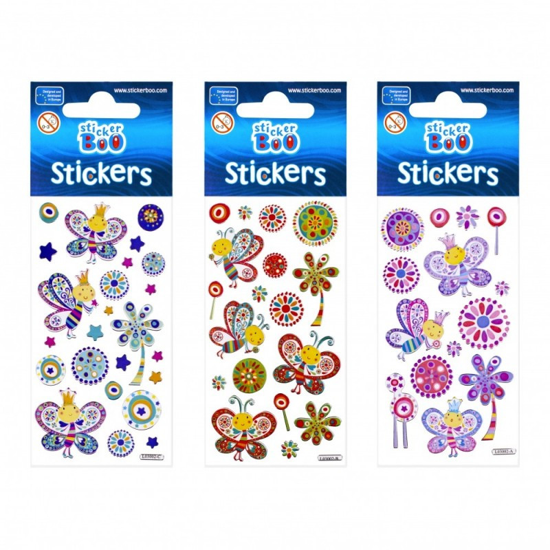 Abtibilduri - fluturi colorati, set 13-15 buc, Sticker Boo, 382541 Abtibilduri - fluturi colorati, set 13-15 buc, Sticker Boo, 382541