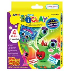 Set Plastilina iClay Amos 4 culori 2 neon+1 pastel+1 fosforescenta
