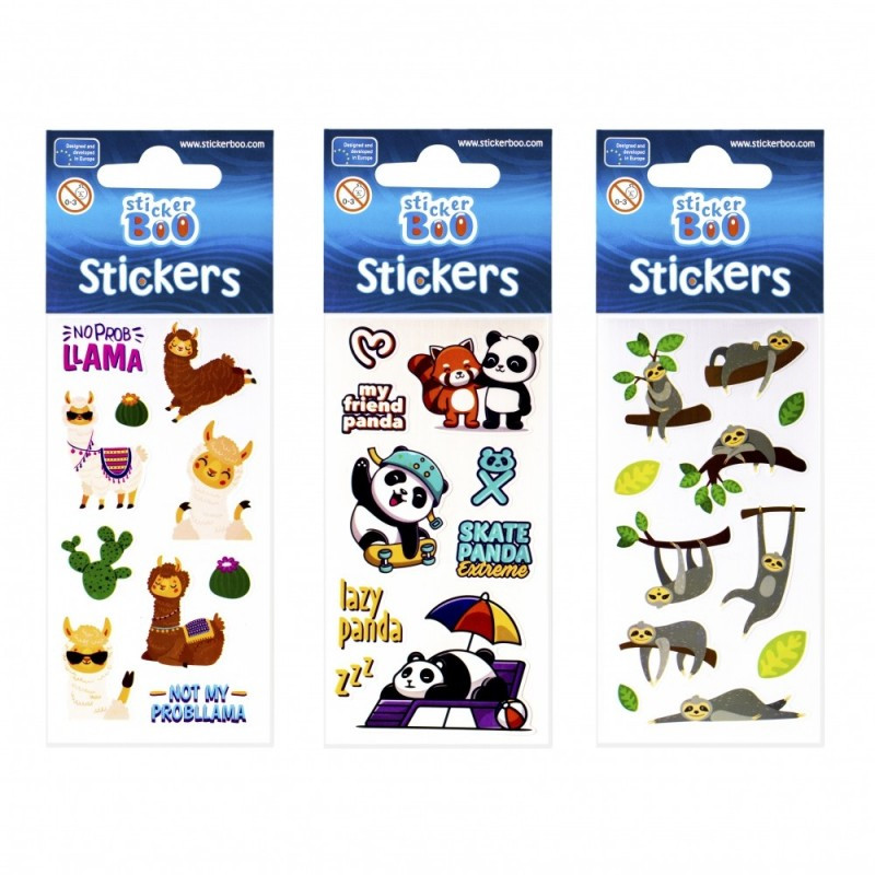 Abtibilduri - lenes, lama, panda, set 9-10 buc, Sticker Boo, 471544 Abtibilduri - lenes, lama, panda, set 9-10 buc, Sticker Boo, 471544