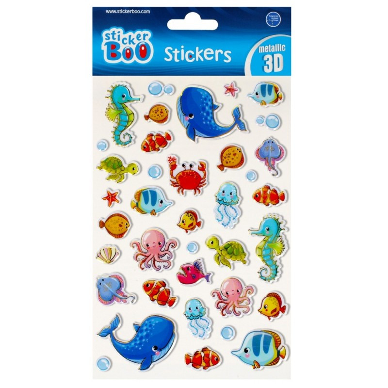 Abtibilduri - animalute marine, 3D, metalic, set 37 buc, Sticker Boo, 493714 Abtibilduri - animalute marine, 3D, metalic, set 37 buc, Sticker Boo, 493714