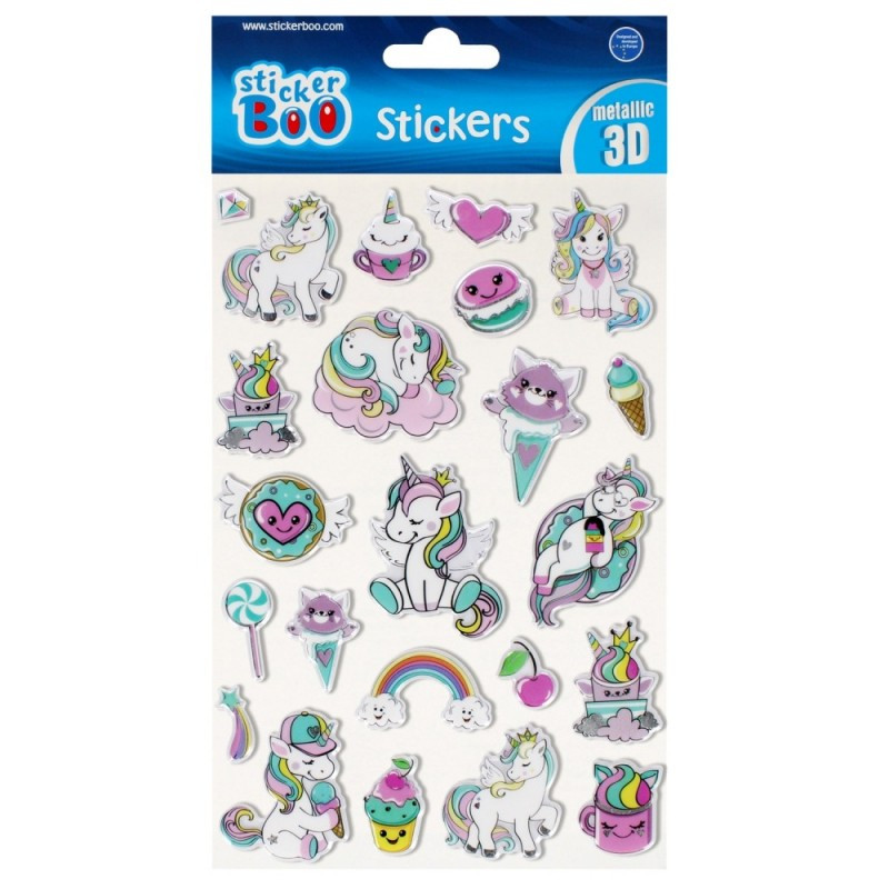 Abtibilduri - unicorn, 3D, metalic, set 23 buc, Sticker Boo, 493712 Abtibilduri - unicorn, 3D, metalic, set 23 buc, Sticker Boo, 493712