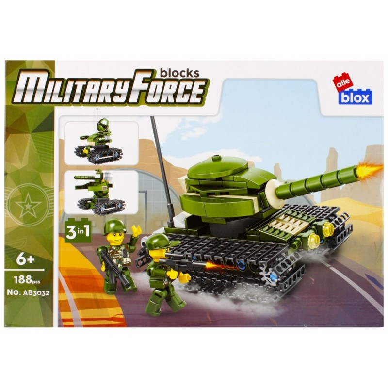 Set de constructie Alleblox Military Force - tanc 3 in 1 - AB3032 / 492830, 188 piese, 6+ Set de constructie Alleblox Military Force - tanc 3 in 1 - AB3032 / 492830, 188 piese, 6+