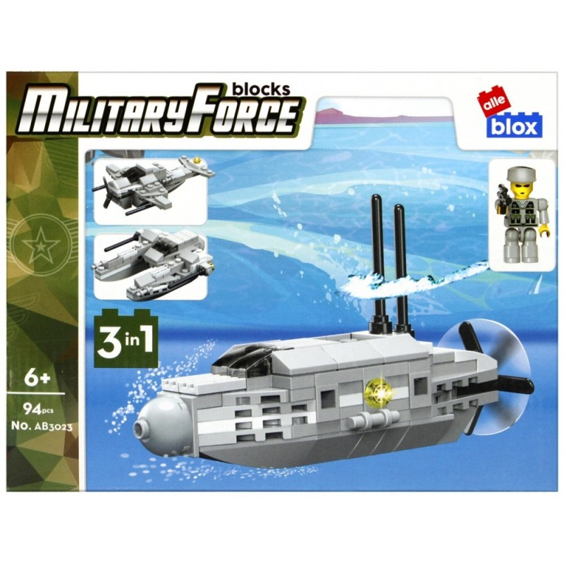 Set de constructie Alleblox Military Force - submarin 3 in 1 - AB3023 / 492849, 94 piese, 6+ Set de constructie Alleblox Military Force - submarin 3 in 1 - AB3023 / 492849, 94 piese, 6+