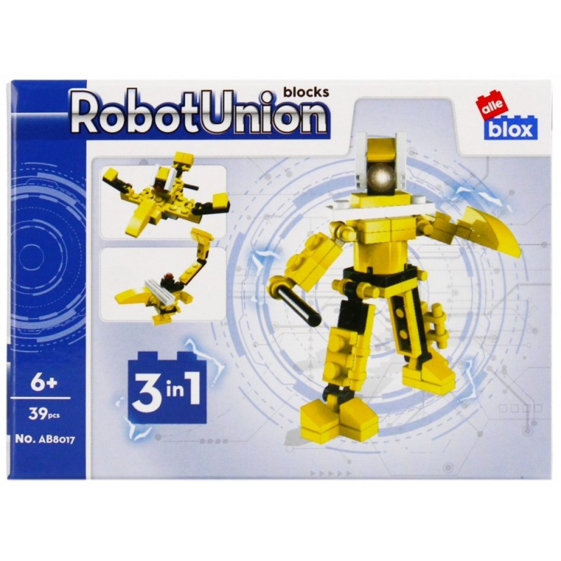 Set de constructie Alleblox Robot Union - robot galben S 3 in 1 - AB8017 / 492887, 39 piese, 6+ Set de constructie Alleblox Robot Union - robot galben S 3 in 1 - AB8017 / 492887, 39 piese, 6+