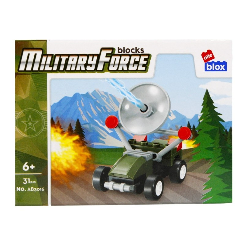 Set de constructie Alleblox Military Force - vehicul militar cu antena - AB3016 / 492823, 31 piese, 6+ Set de constructie Alleblox Military Force - vehicul militar cu antena - AB3016 / 492823, 31 piese, 6+