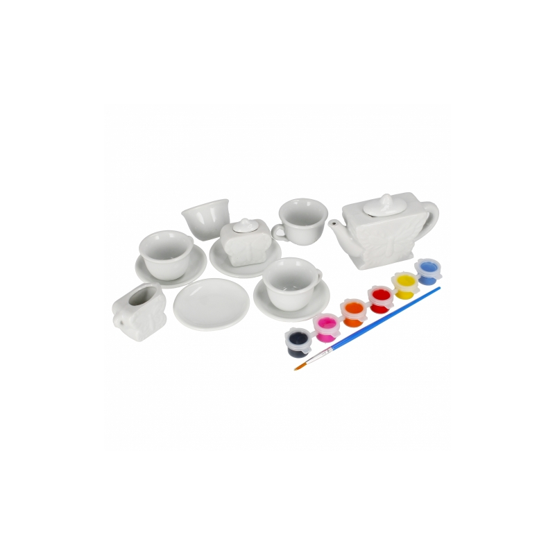 Set de ceai - pentru pictat - ceramica, 15 piese, acurele si pensula incluse, MegaCreative 501294, 3+ ani Set de ceai - pentru pictat - ceramica, 15 piese, acurele si pensula incluse, MegaCreative 501294, 3+ ani