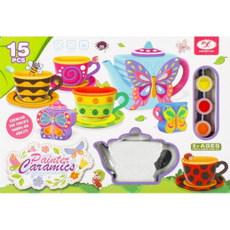 Set de ceai - pentru pictat - ceramica, 15 piese, acurele si pensula incluse, MegaCreative 501294, 3+ ani