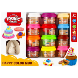 Set creatie plastelina MegaCreative Magic Dough Happy Mud, 12 culori + accesorii, 459994