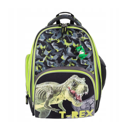 Ghiozdan St.Majewski Bambino TRex, 2 compartimente, 2 buzunare, negru cu verde, 650512