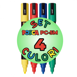 Marker UNI Posca PC-5M, varf rotund, 1.8-2.5mm, set  4 culori
