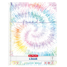 Caiet cu spirala A4 Herlitz X.Book New Batik Freedom, 80 file, matematica, colturi rotunjite, 70g/mp, FSC, 50044115