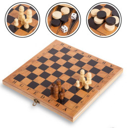 Joc 3in1 - Sah, Dame si Table - CNX, cutie lemn maro, inchidere magnetica, 24x24cm, 3+ ani, S2414