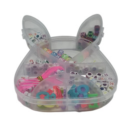 Accesorii creatie - margele litere, zambareti plastic, diverse culori, cutie forma iepure, Cnx
