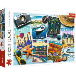 Puzzle carton 1000 piese Trefl Carti postale din vacante, 10714, 12+ ani