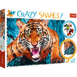 Puzzle carton 600 piese Trefl Crazy Shapes - Tigru, 11110, 10+ ani