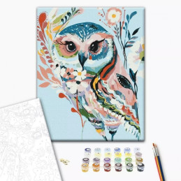 Set Pictura pe numere 40x50cm, Brushme - Bufnita - panza, cadru de lemn, pensule, culori acrilice, BS51958