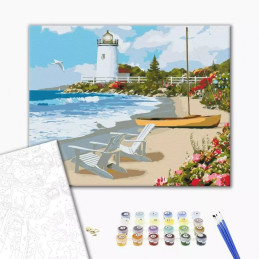 Set Pictura pe numere 40x50cm, Brushme - Farul - panza, cadru de lemn, pensule, culori acrilice, BS51549
