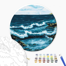 Set Pictura pe numere 40x40cm, Brushme - Mare agitata - rotunda, panza, cadru de lemn, pensule, culori acrilice, RC00050L