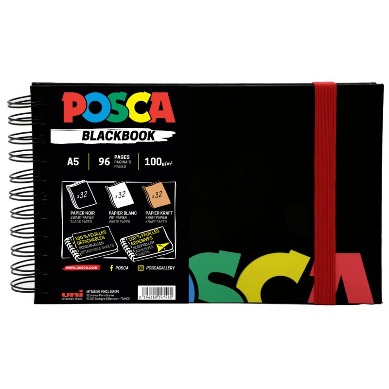Sketchbook UNI Posca 1, A5, 96pag, cu spira, 3 tipuri de hartie (negru / alb / kraft) 100g/m2 Sketchbook UNI Posca 1, A5, 96pag, cu spira, 3 tipuri de hartie (negru / alb / kraft) 100g/m2