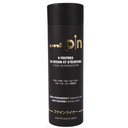 Liner UNI PIN-200, set 9 buc + cutie cadou cilindrica, varfuri diverse, negru