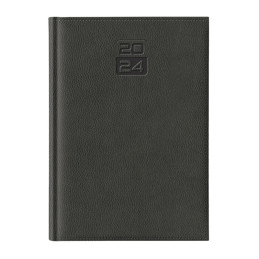 Agenda A5 datata Dakota EJ-1412, 336 pagini ivory, coperta buretata gri inchis, cu margini aurii