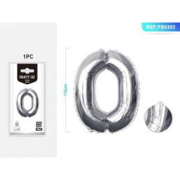 Baloane aniversare PartyGo cifra 0, 40cm, argintiu, FB0001
