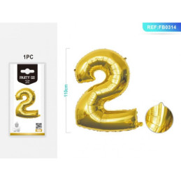 Baloane aniversare PartyGo cifra 2, 40cm, auriu, FB0013