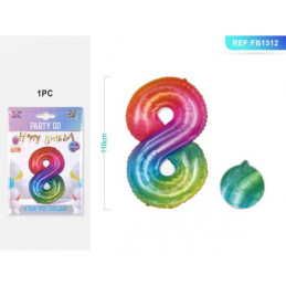Baloane aniversare PartyGo cifra 8, 40cm, curcubeu, FB0827