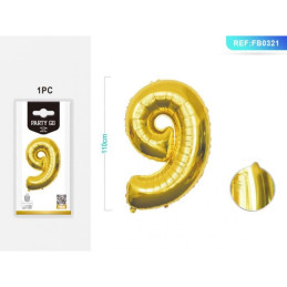 Baloane aniversare PartyGo cifra 9, 40cm, auriu, 405191 / FB0020