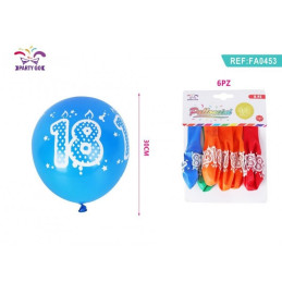 Baloane aniversare PartyGo 18 ani, 30cm, imprimate, diverse culori, FA0453, set 6 buc