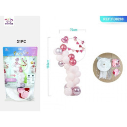 Ghirlanda din baloane PartyGo, 160cm, alb, roz, FD0280, set 31 buc