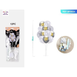 Ghirlanda din baloane PartyGo, 80cm, alb, argintiu, BF0024, set 12 buc