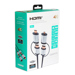 Cablu HDMI 3in1 HDMI, miniHDMI, microHDMI Omega, 1.5m, PVC, negru, OCHBA1G, 43865