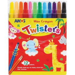 Creioane cerate Amos Twister RC12PST, 12 culori, blister PVC