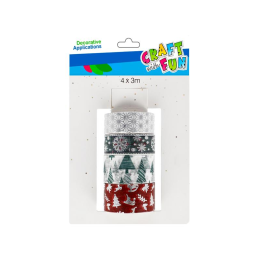 Banda decorativa - motive Craciun, 1-2cm x 3m, diverse culori, set 4 buc, Craft with Fun, 521569