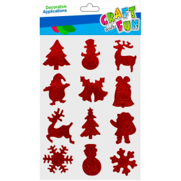 Abtibilduri - Craciun, 10x17cm, cu sclipici, rosu, set 12 buc, Craft with Fun, 521608