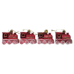 Globuri brad Craciun CNX 9270-8, locomotiva, PVC, rosu, set 4 buc