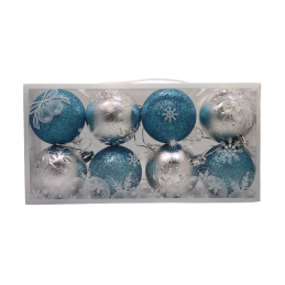 Globuri brad Craciun CNX B-2600, polistiren, bleu / argintiu, 6cm, set 8 buc