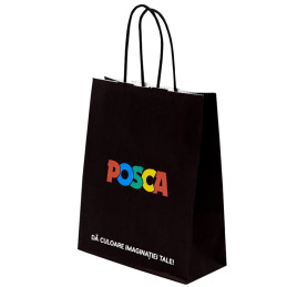 Punga cadou Papiroti 23770, B5, 18x22x8cm, 90g/mp, neagra, manere din hartie rasucita, personalizata POSCA