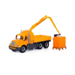 Camion cu macara Wader Mike 55606, 53cm, include cuburi de construit, plastic, multicolor, 3+ ani