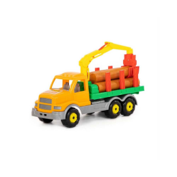 Camion forestier cu macara Wader Gigant 44297, 48cm, include 5 busteni, plastic, multicolor, 3+ ani